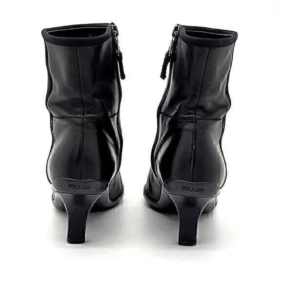 Prada Leather Boots Booties Black 5 - Picture 4 of 12